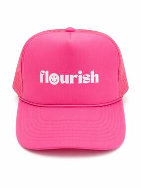 Hot Pink Flourish Foam Trucker Hat Mesh Snapback Cap